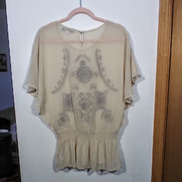 Forever 21 Sheer Embroirdered Retro Style Blouse Sz M - Picture 4 of 11